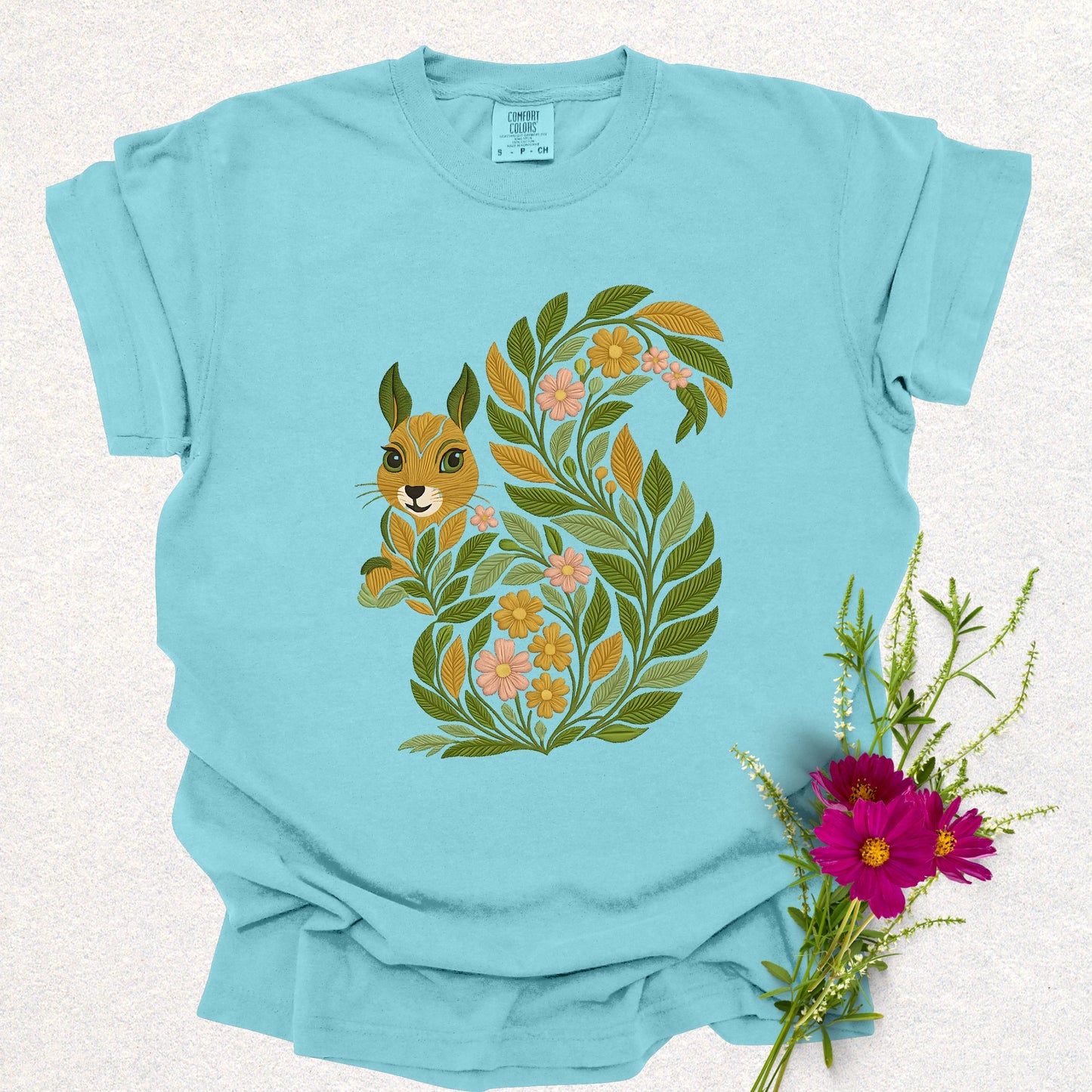 Whimsical Floral Squirrel Tee