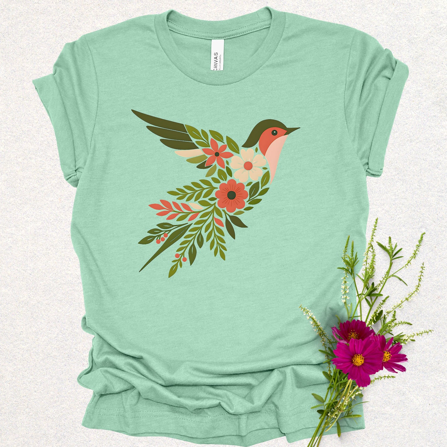 Floral Swallow Bird Tee