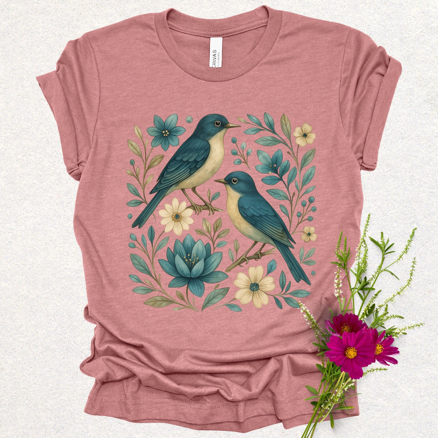 Folk Art Floral Swallow Bird Tee