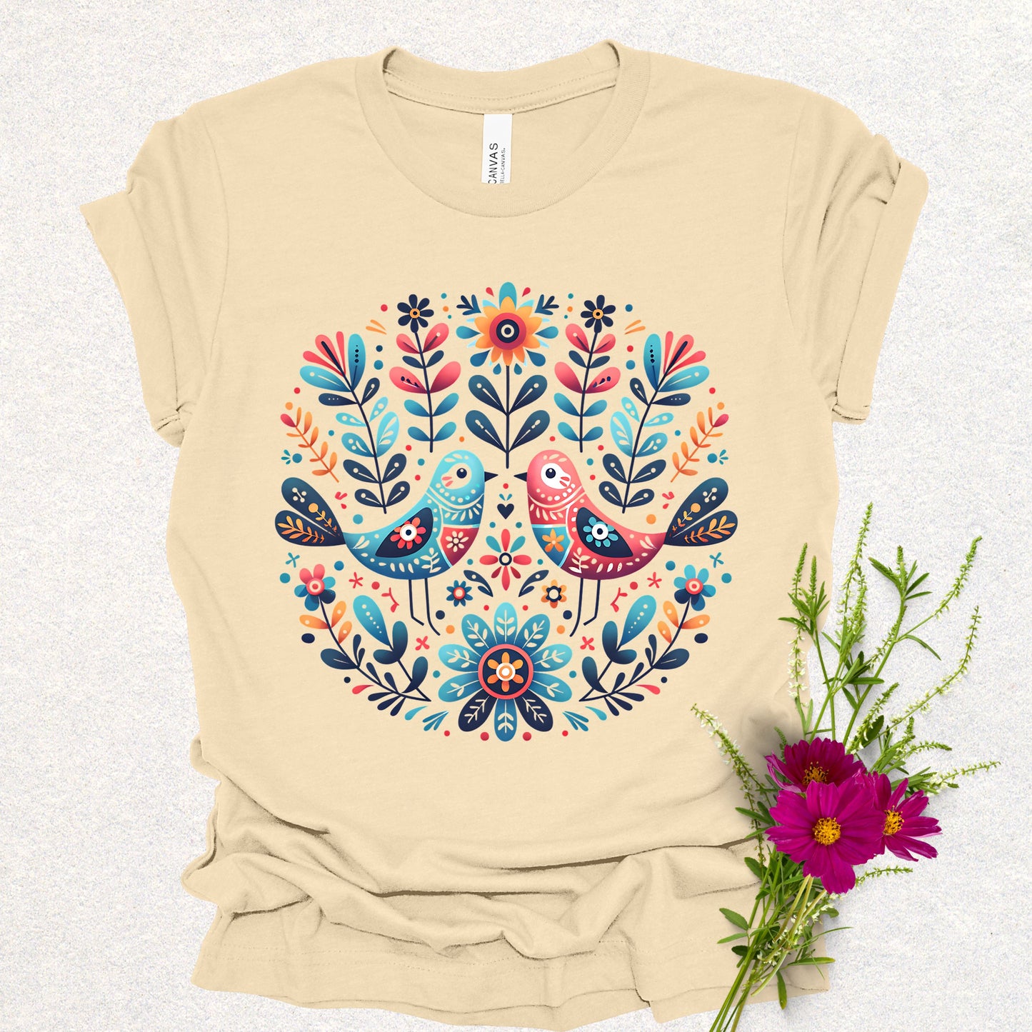 Spring Serenade Floral Birds Tee