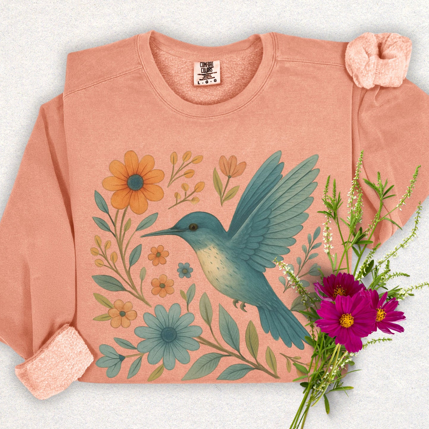 Floral Hummingbird Lightweight Sweatshirt (Comfort Colors)