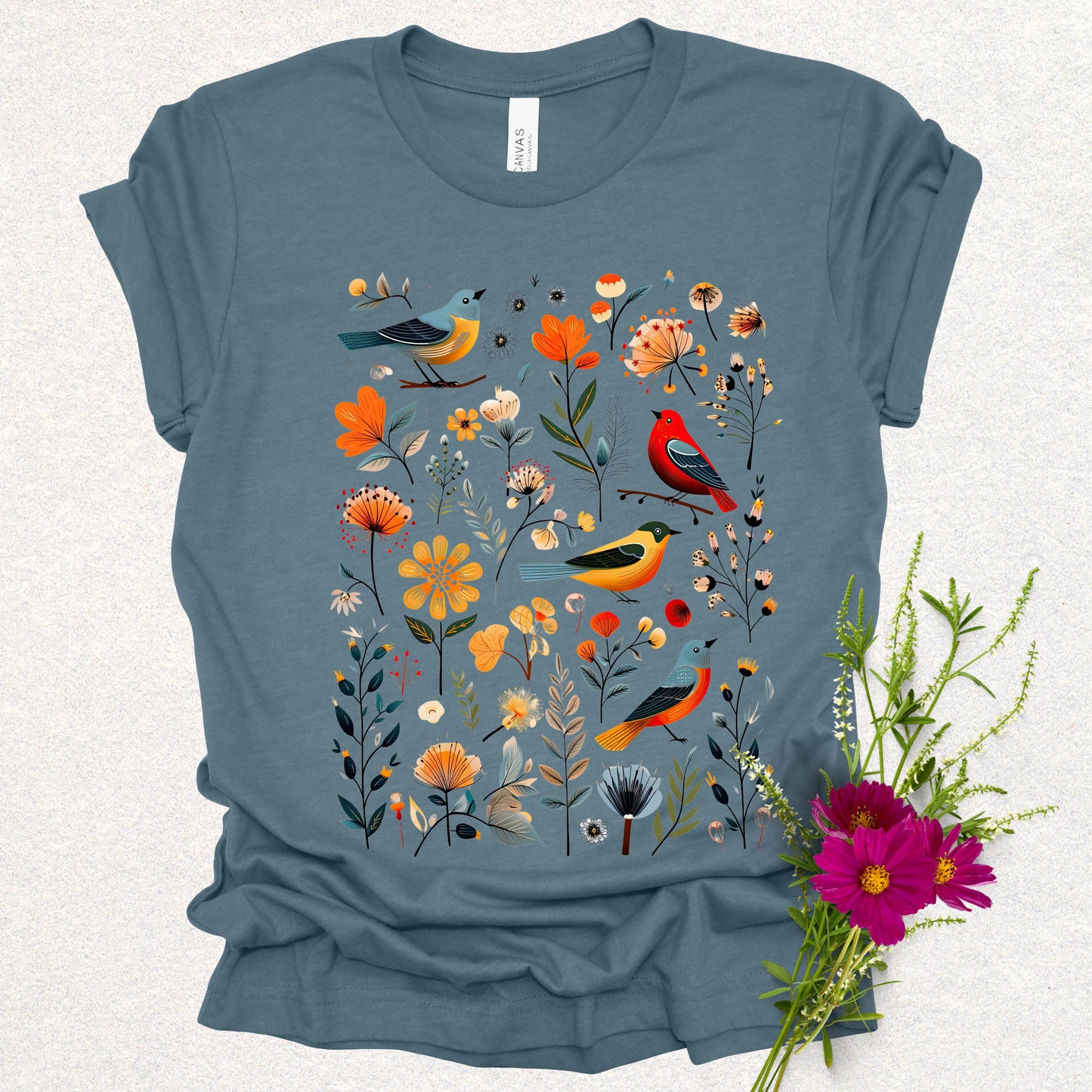 Botanical Serenade Floral Birds Tee