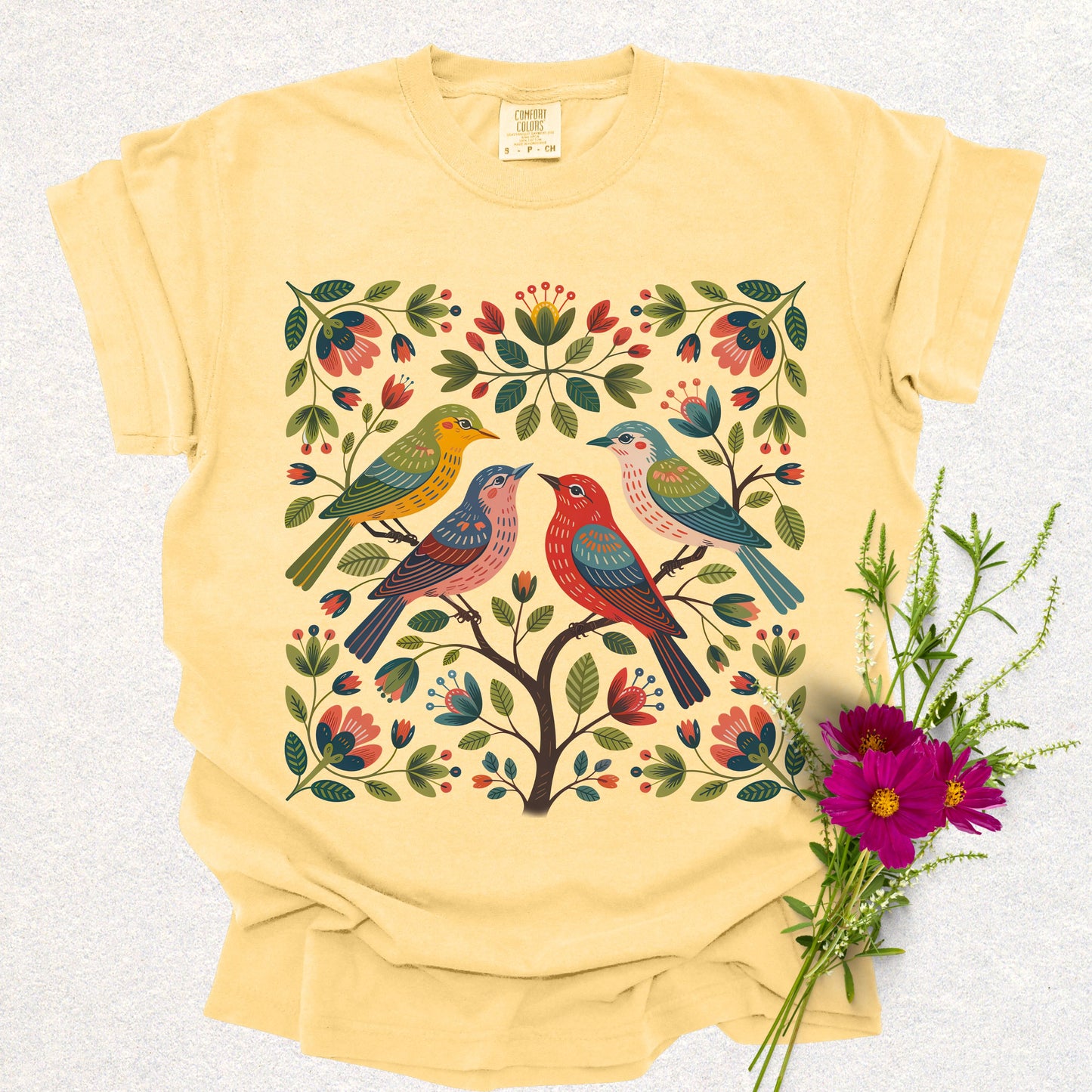 Folk Garden Floral Bird Tee