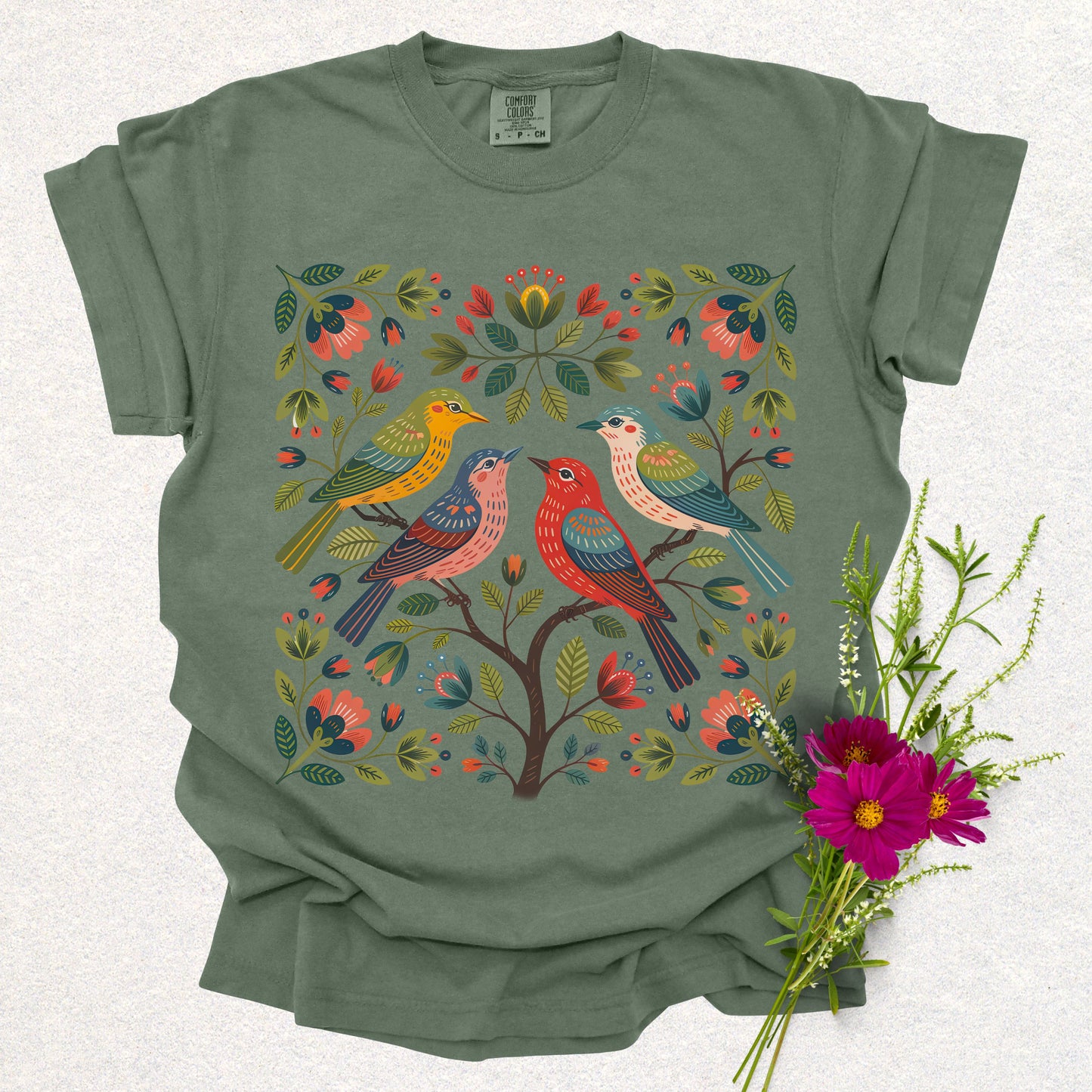 Folk Garden Floral Bird Tee