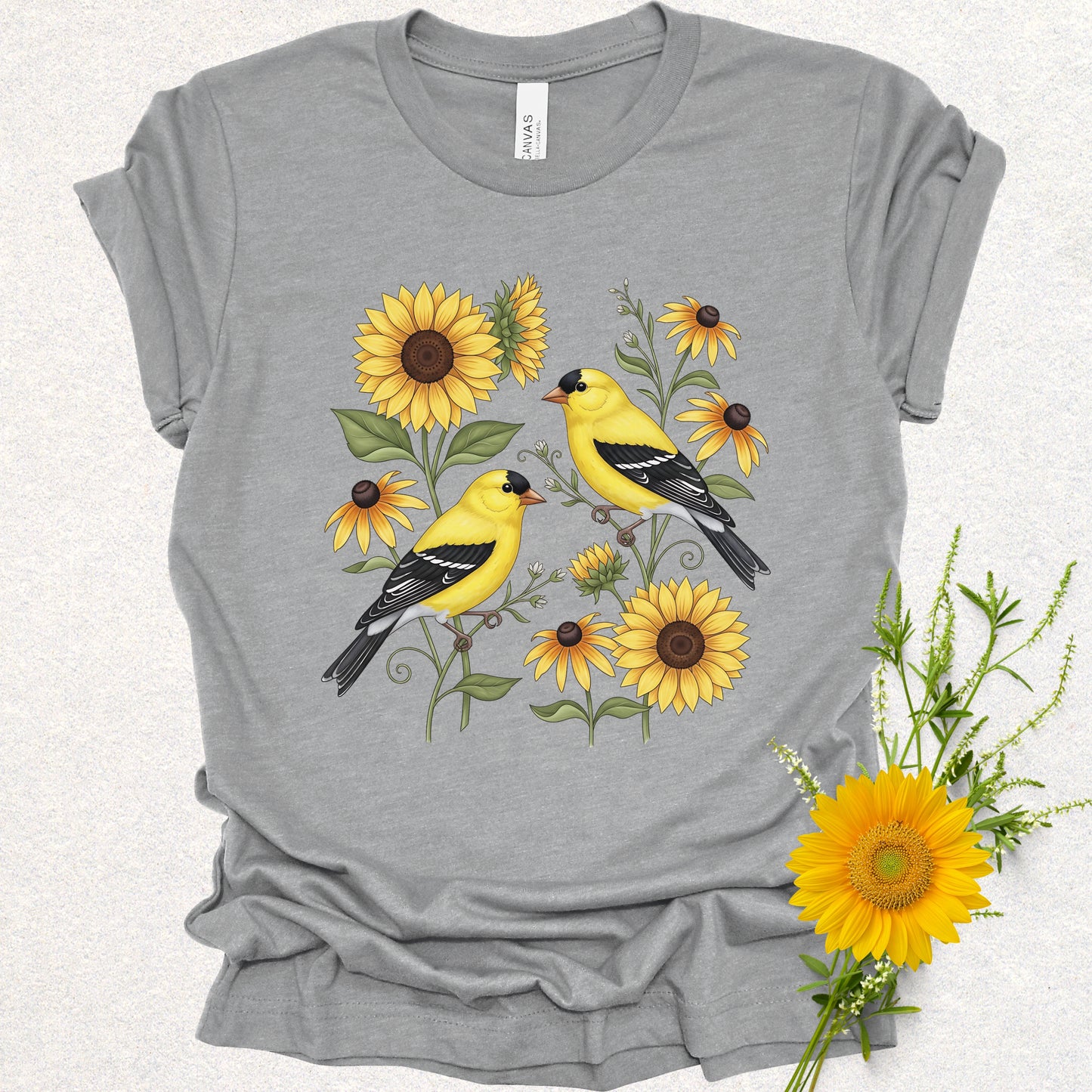 Songbird Series - American Goldfinches in Sunflowers Tee