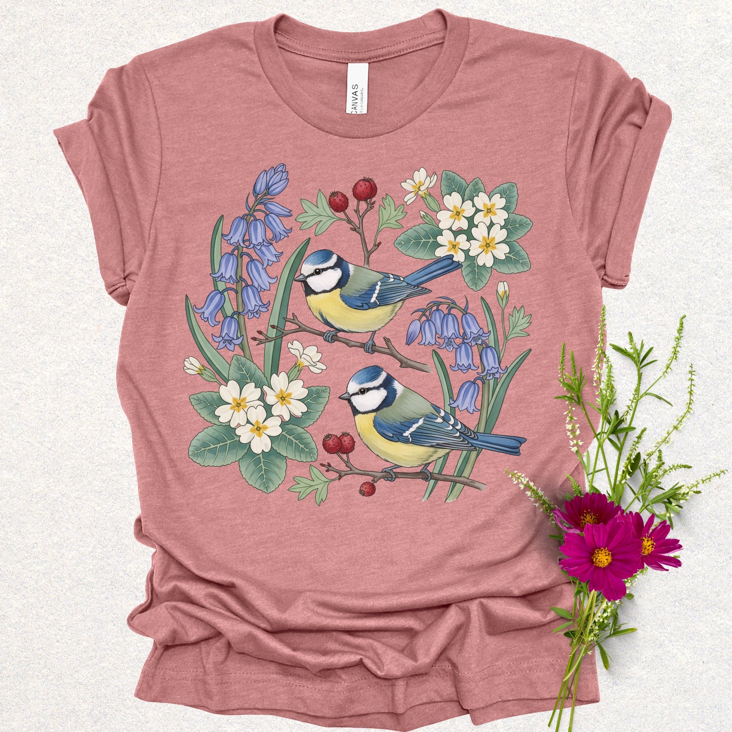 Songbird Series - Eurasian Blue Tits Floral Tee