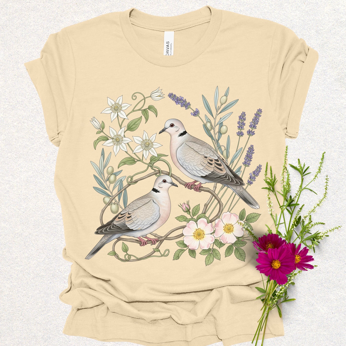 Songbird Series - Eurasian Collared Doves Floral Tee
