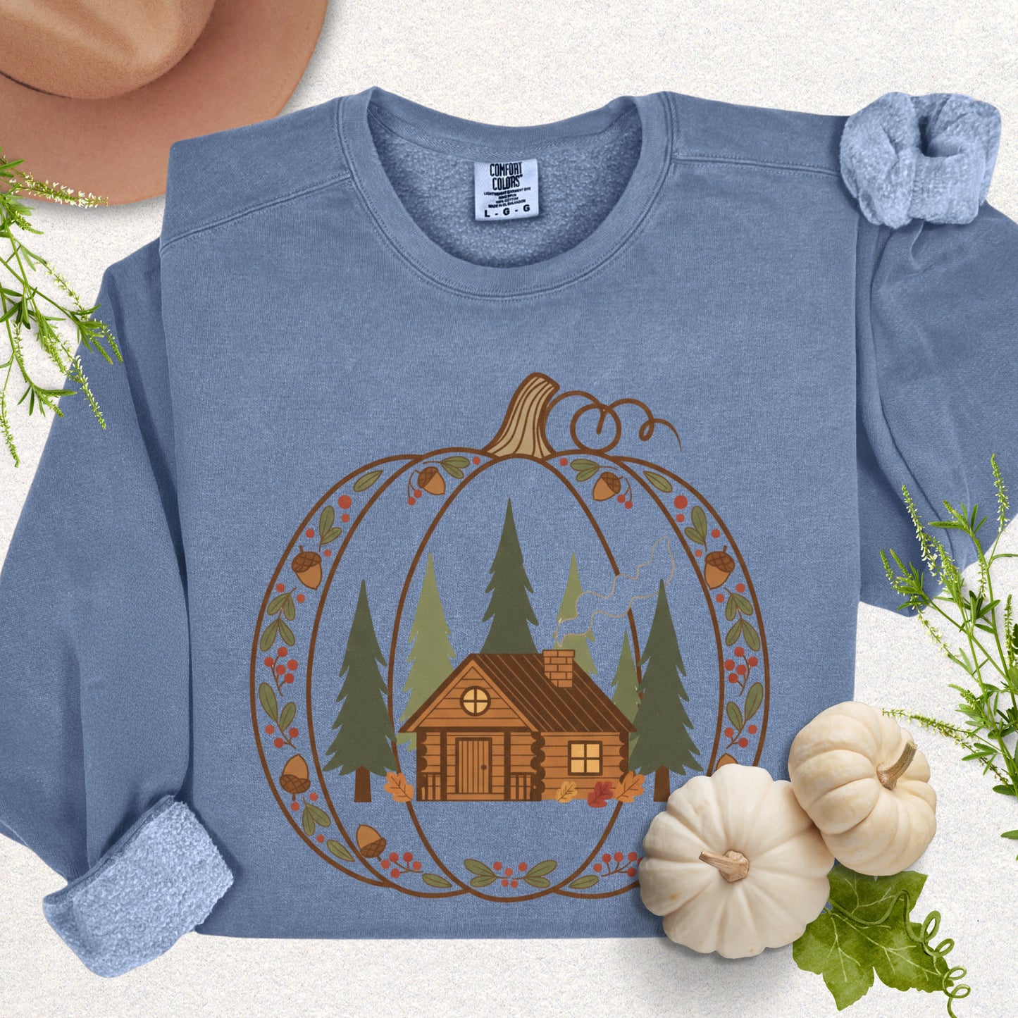 Cozy Pumpkin Patch Cabin Lightweight Sweatshirt