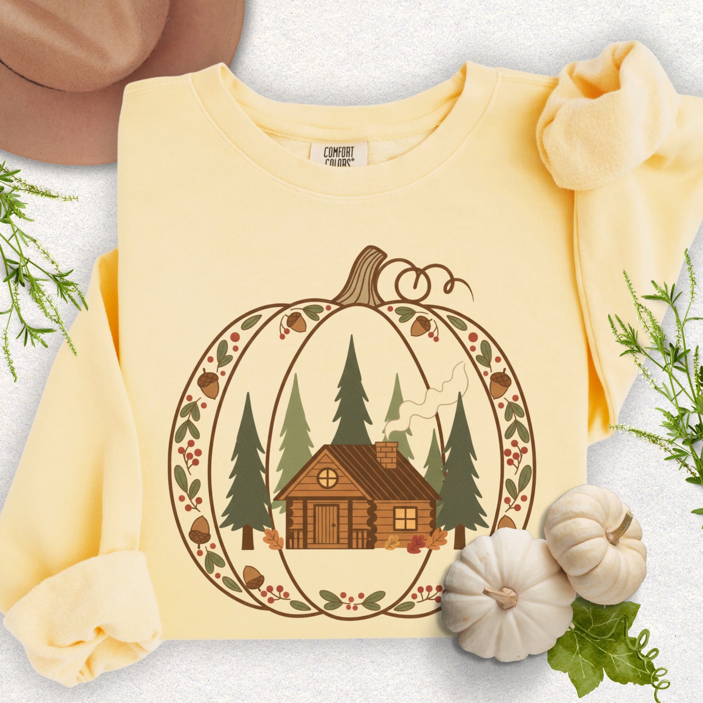 Cozy Pumpkin Patch Cabin Lightweight Sweatshirt