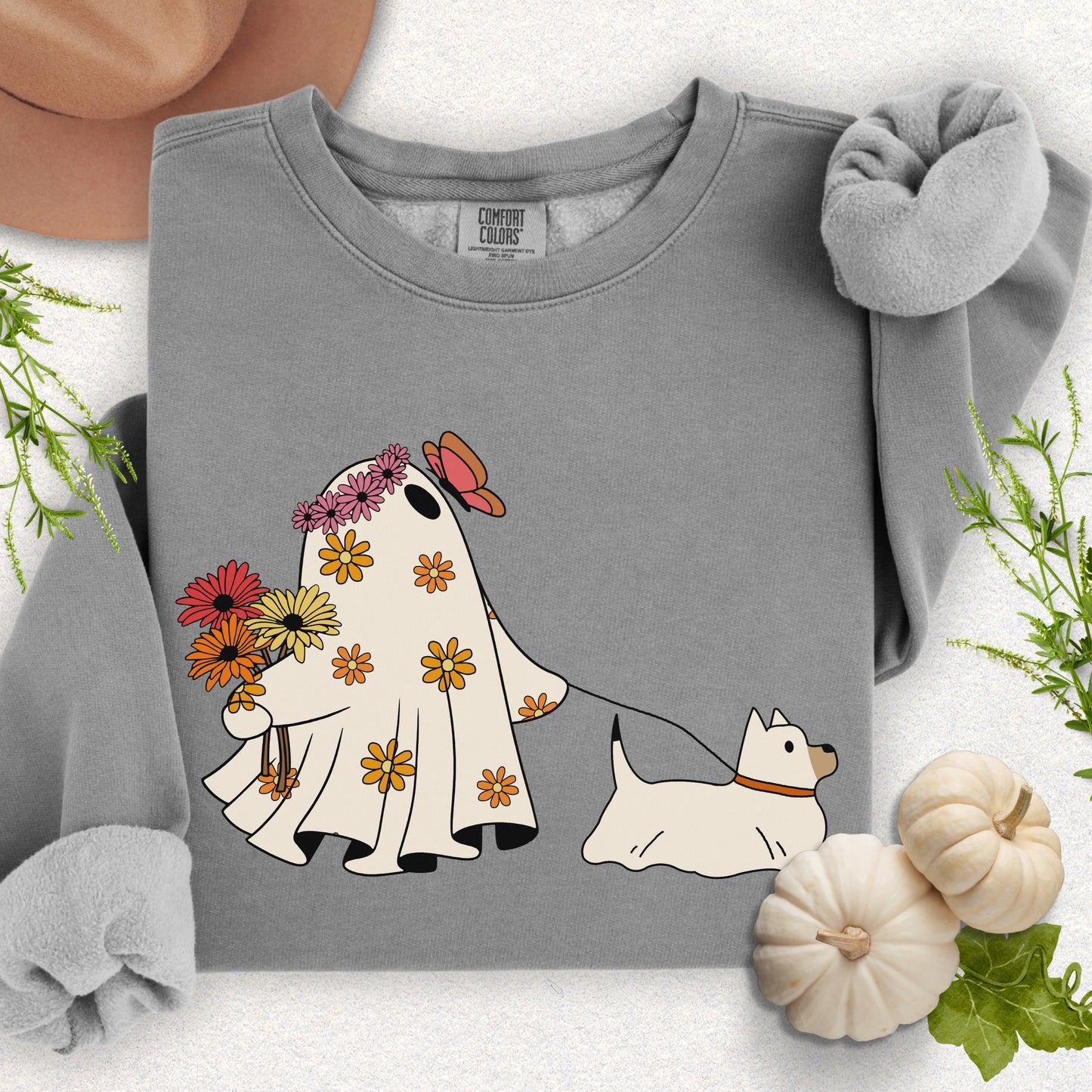 Whimsical Floral Ghost & Dog Lightweight Sweatshirt