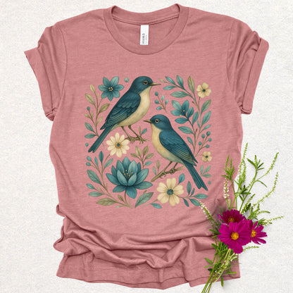 Folk Art Floral Swallow Bird Tee
