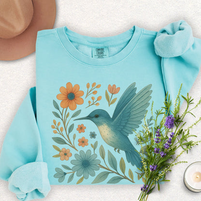 Floral Hummingbird Lightweight Sweatshirt (Comfort Colors)