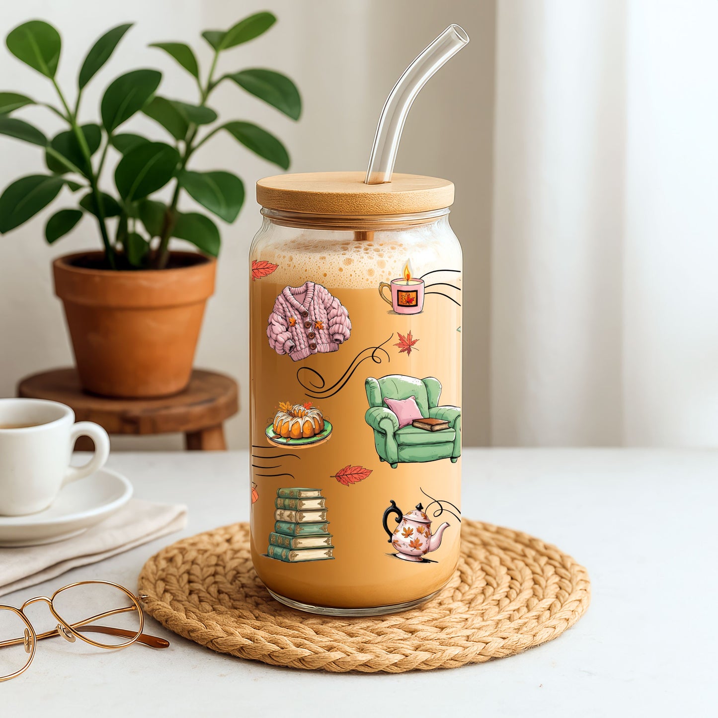 Cozy Autumn Sipper Glass, 16oz