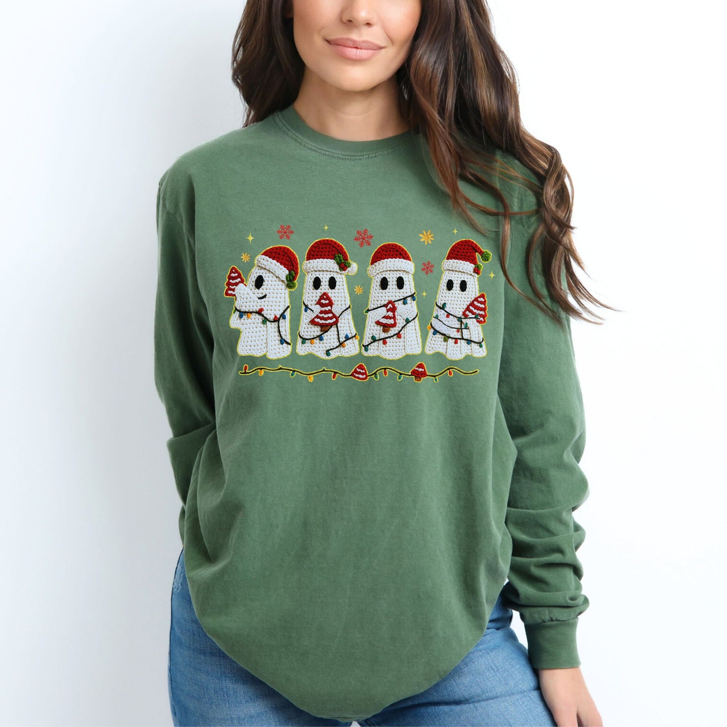 Crochet Christmas Ghosts Long Sleeve Shirt