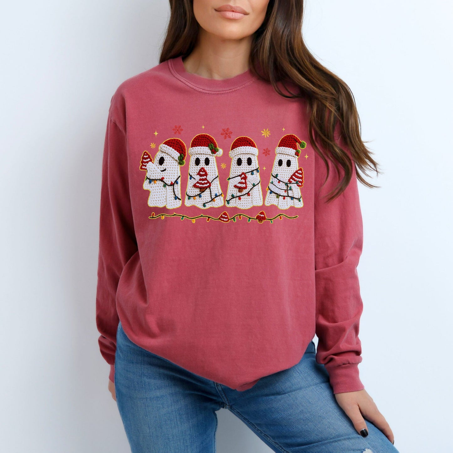 Crochet Christmas Ghosts Long Sleeve Shirt