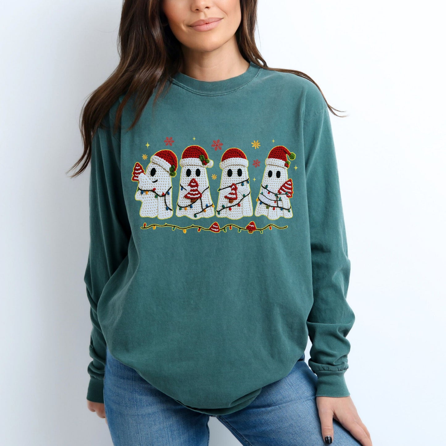 Crochet Christmas Ghosts Long Sleeve Shirt