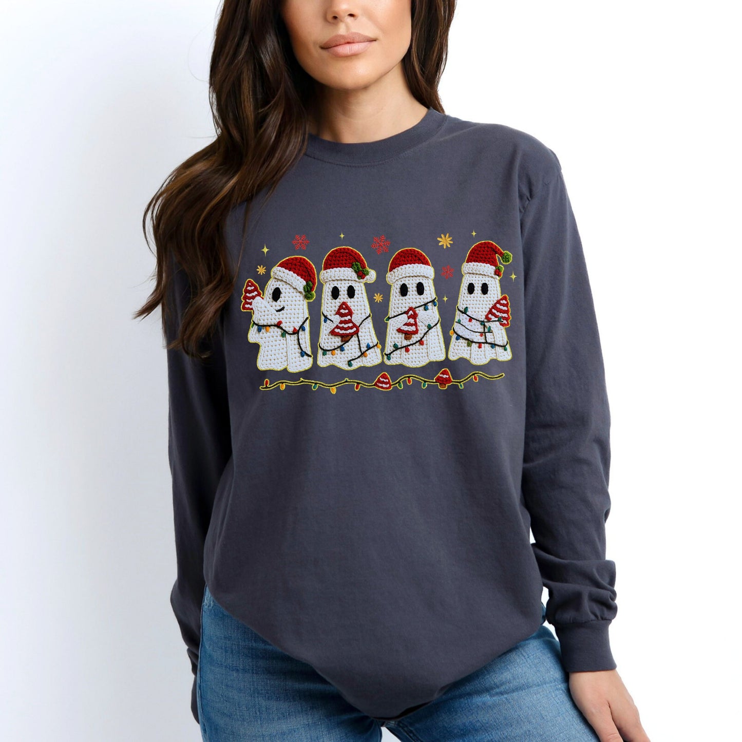 Crochet Christmas Ghosts Long Sleeve Shirt