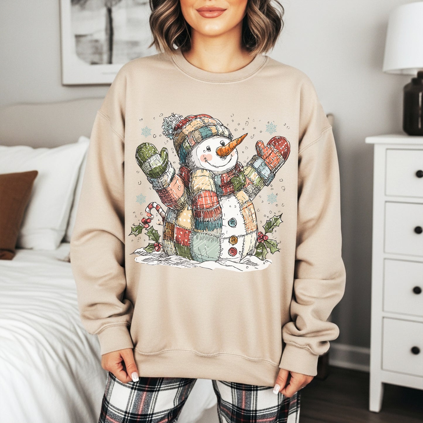 Patchwork Snowman Holiday Sweatshirt