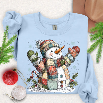 Patchwork Snowman Holiday Sweatshirt