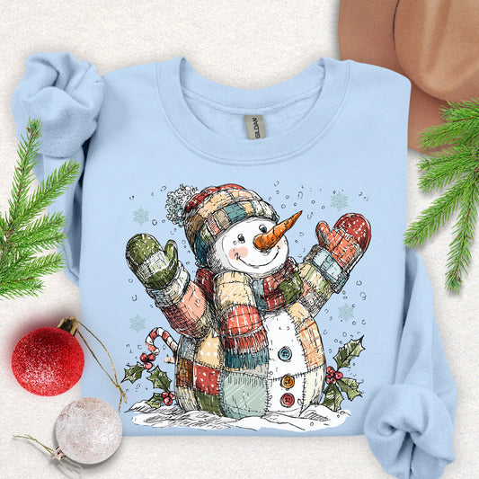 Patchwork Snowman Holiday Sweatshirt