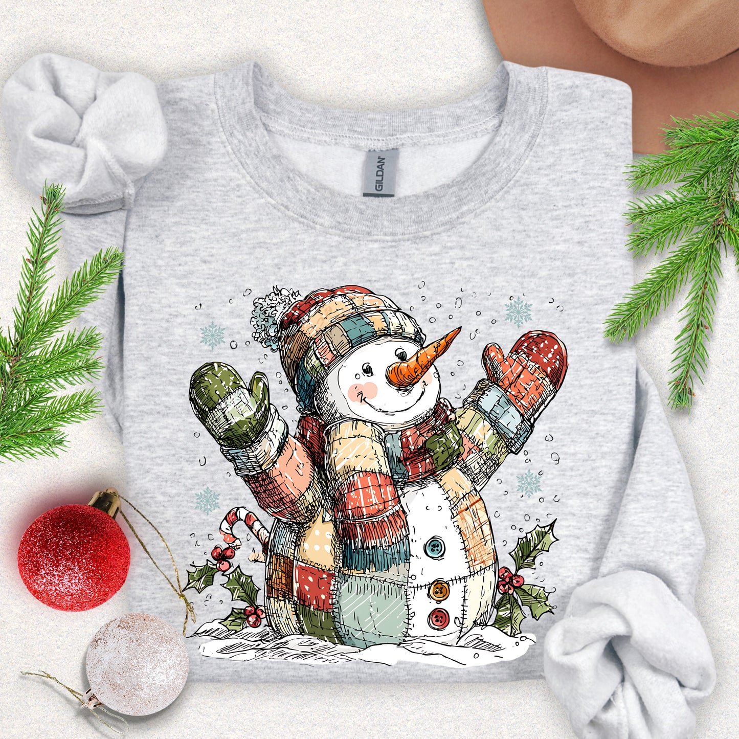 Patchwork Snowman Holiday Sweatshirt