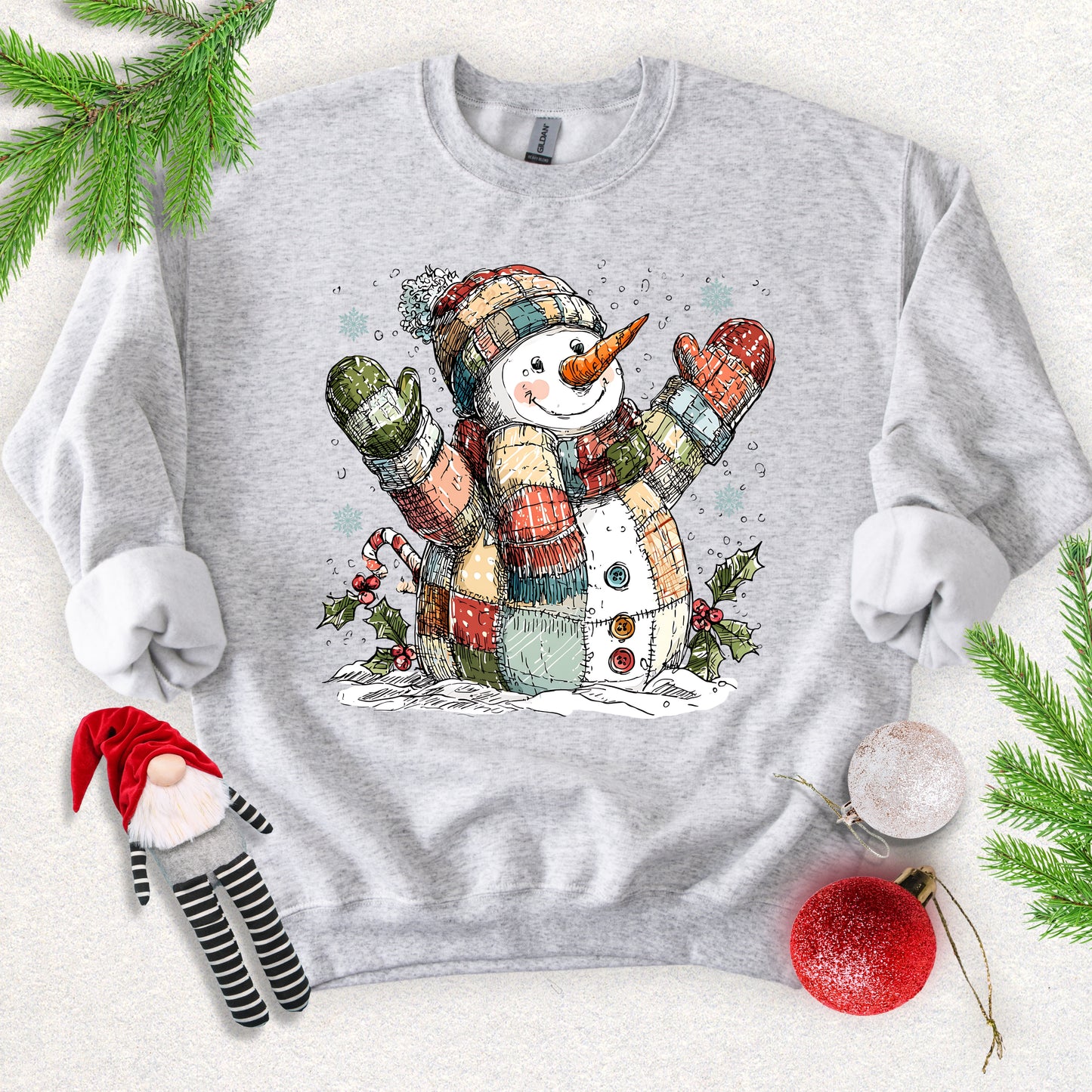 Patchwork Snowman Holiday Sweatshirt