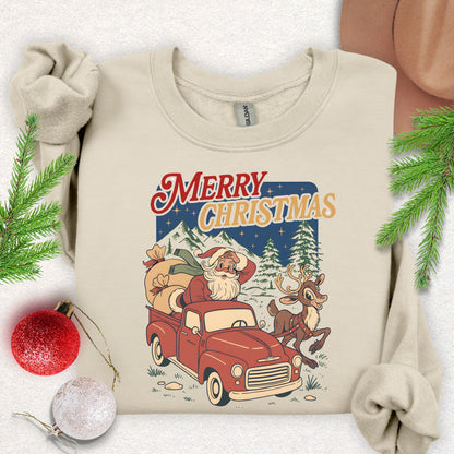 Merry Christmas Santa in Red Truck Sweatshirt