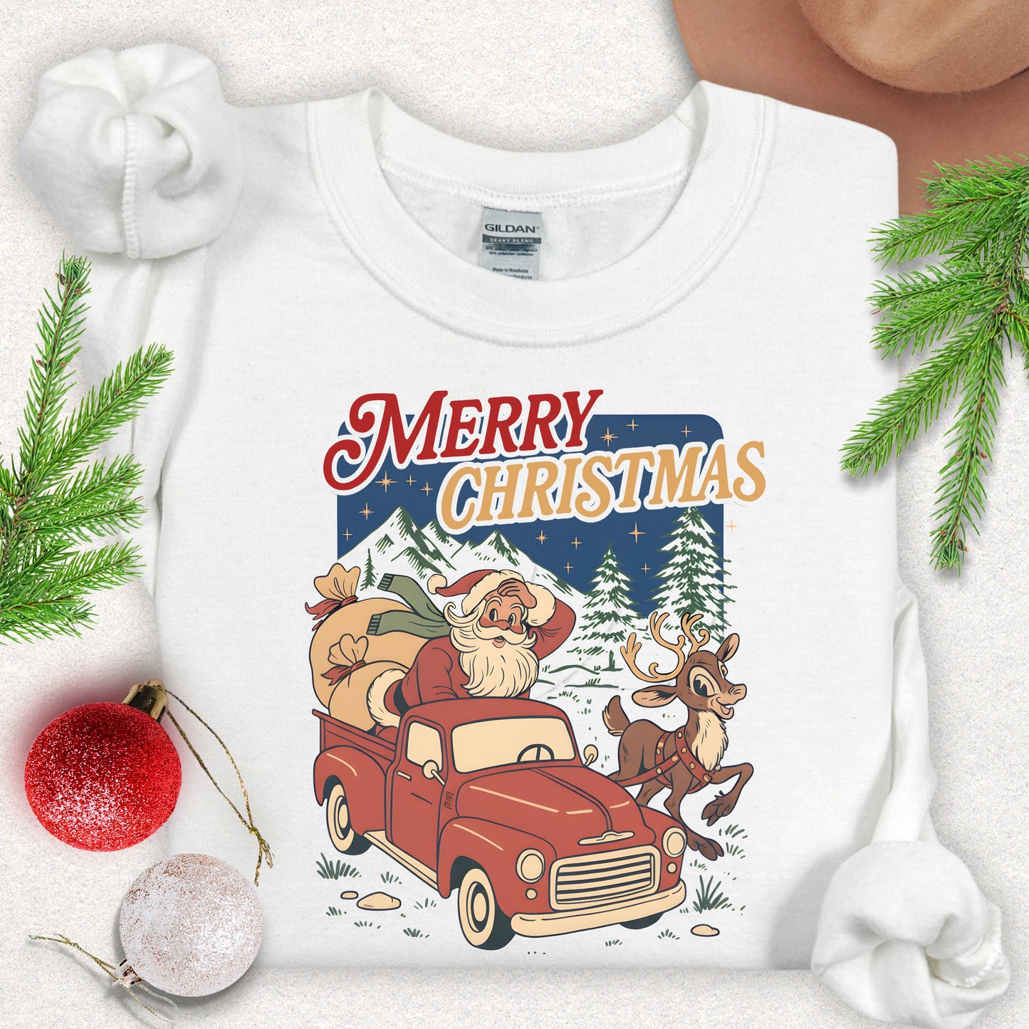 Merry Christmas Santa in Red Truck Sweatshirt