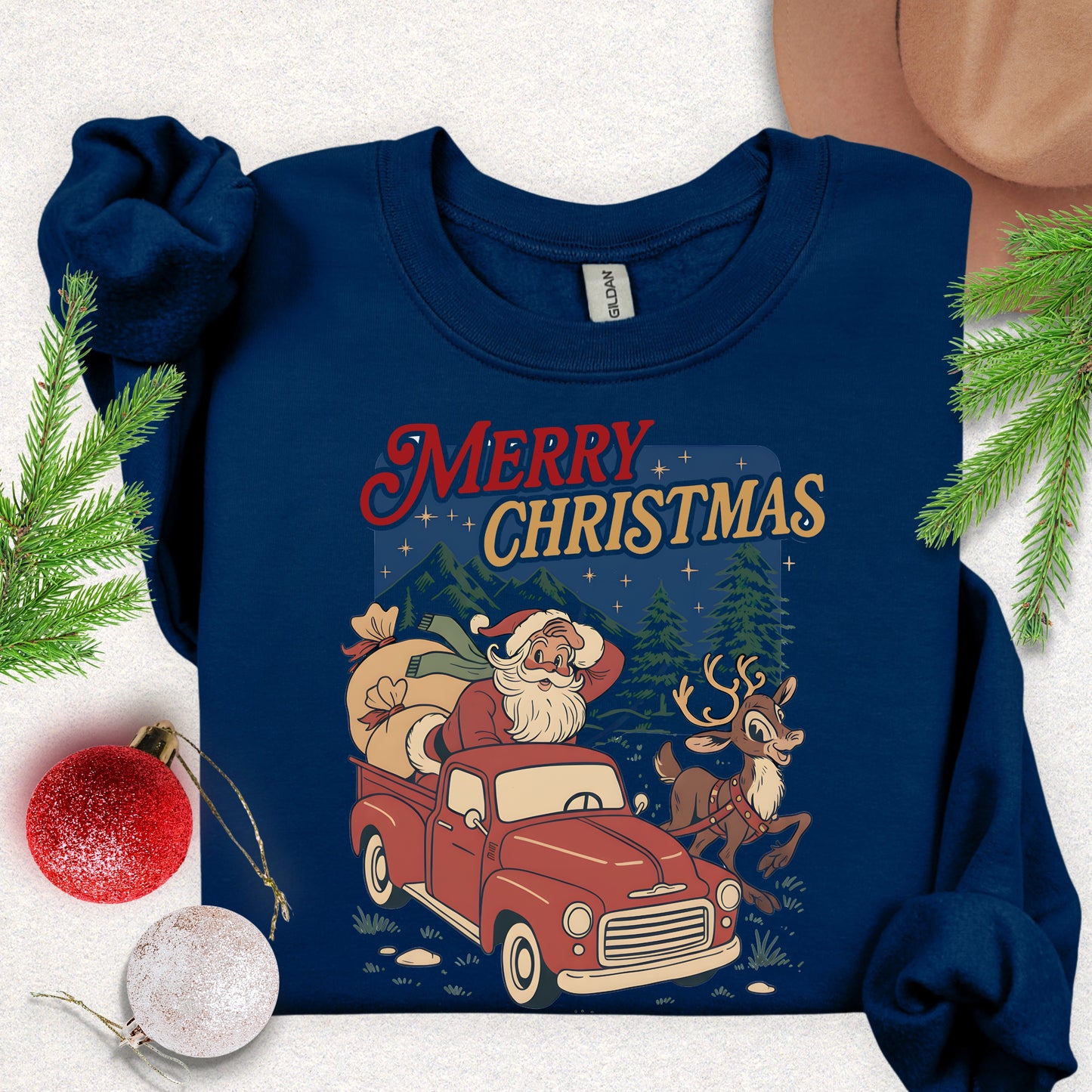 Merry Christmas Santa in Red Truck Sweatshirt