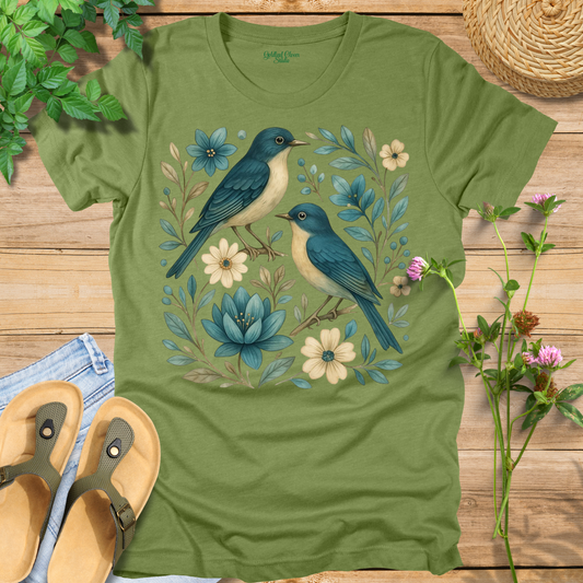 Folk Art Floral Swallow Bird Tee