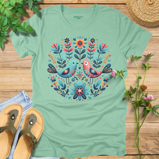 Spring Serenade Floral Birds Tee