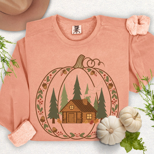 Cozy Pumpkin Patch Cabin Lightweight Sweatshirt